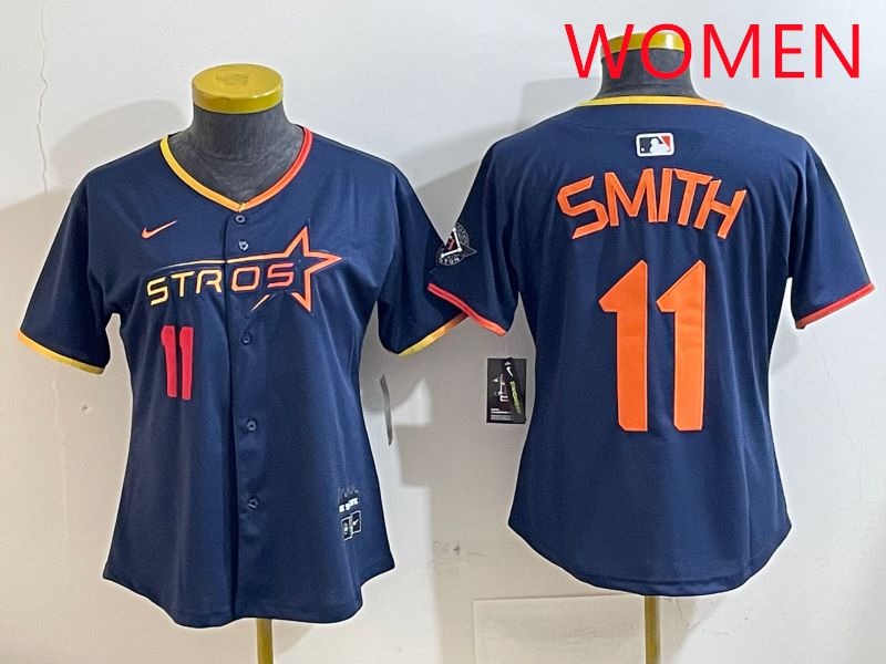 Women Houston Astros #11 Smith Blue three generations Joint Name Nike 2025 MLB Jersey style 5